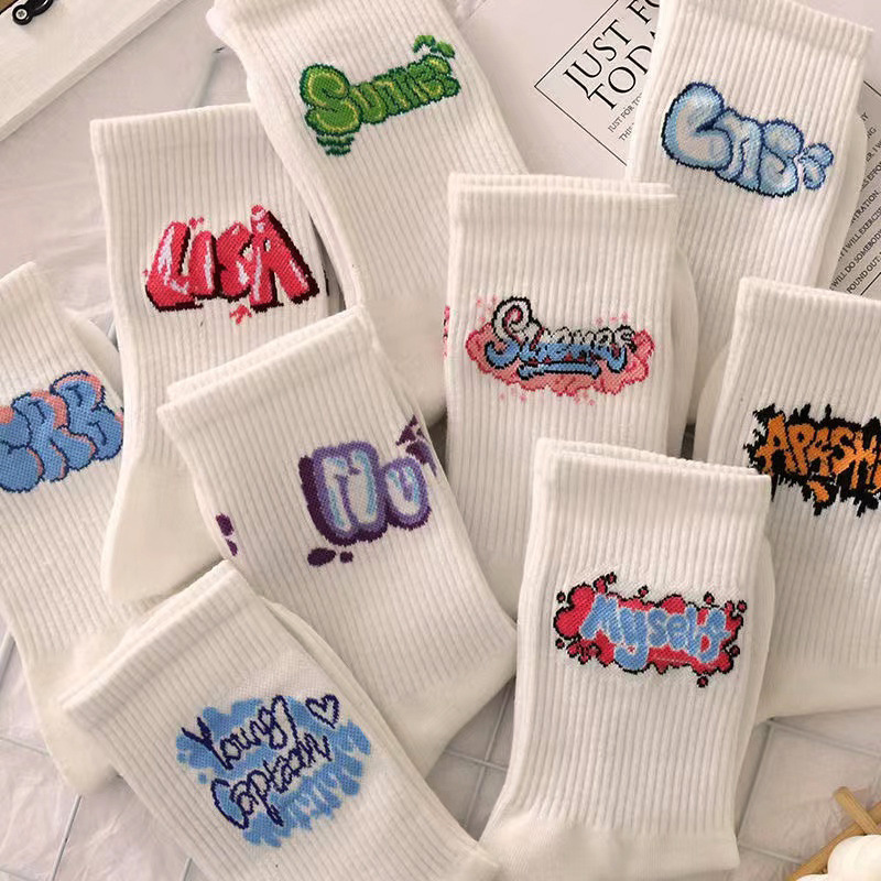 Foreign Trade Cross-Border Ins Men and Women Couple Sports White Cotton Socks Sweat-Absorbent Long Socks Spring and Autumn Men's Mid-Calf Socks Wholesale