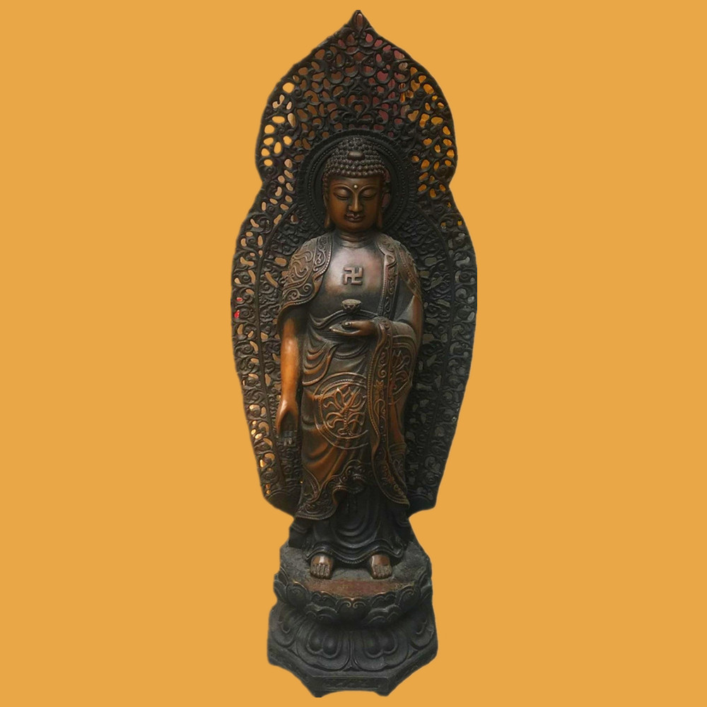 佛堂阿弥陀佛菩萨像黄铜佛像接引佛铜像供奉摆件西方三圣持莲佛祖