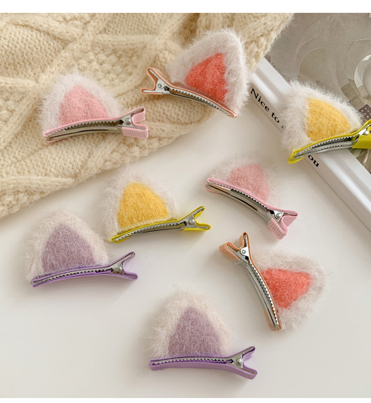 秋冬毛绒卡通发卡儿童可爱女童宝宝顶夹立体耳朵发夹儿童发饰品