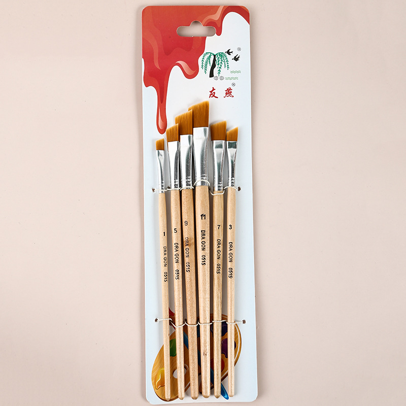 6 Pcs Nail round Nylon Brush Student Only Pen Factory Straight Hair Combination Brush Oil Painting Watercolor Painting Pen Set