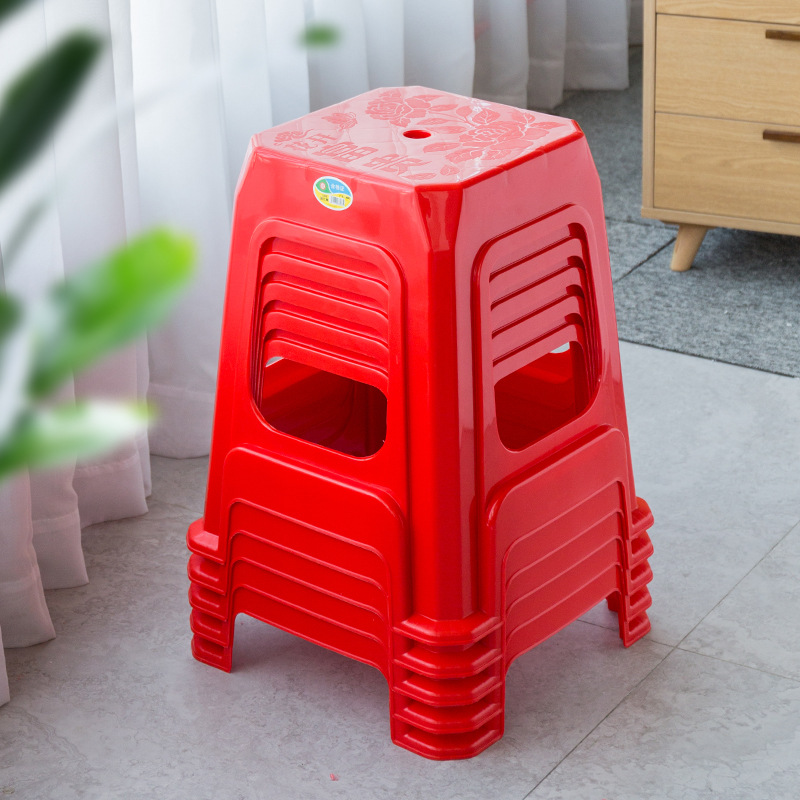 加厚家用塑料凳子红色餐桌方凳板凳熟胶凳大排档椅子成人凳子批发