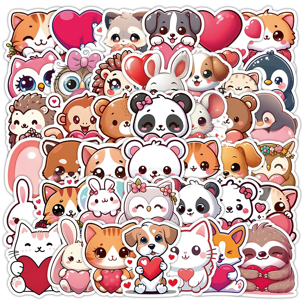 50张卡通爱心动物涂鸦贴纸手机冰箱电脑装饰贴画防水创意儿童贴画