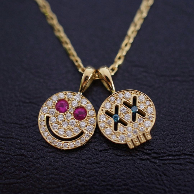 eyefunny风格笑脸款吊坠锁骨项链潮流男女百搭 925纯银简约毛衣链