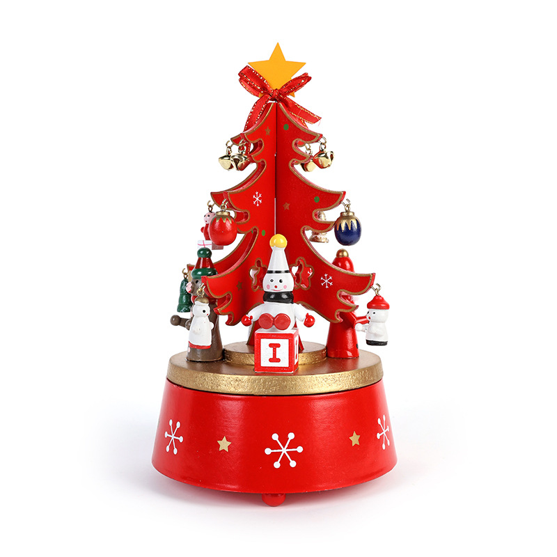 Factory Direct Sales Solid Wood Large Assembled Rotating Christmas Tree Music Box Wooden Christmas Tree Music Box Gift
