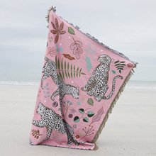 英国KM原版原料雪豹图案大提花全棉休闲毯沙发盖谈户外野餐沙滩毯