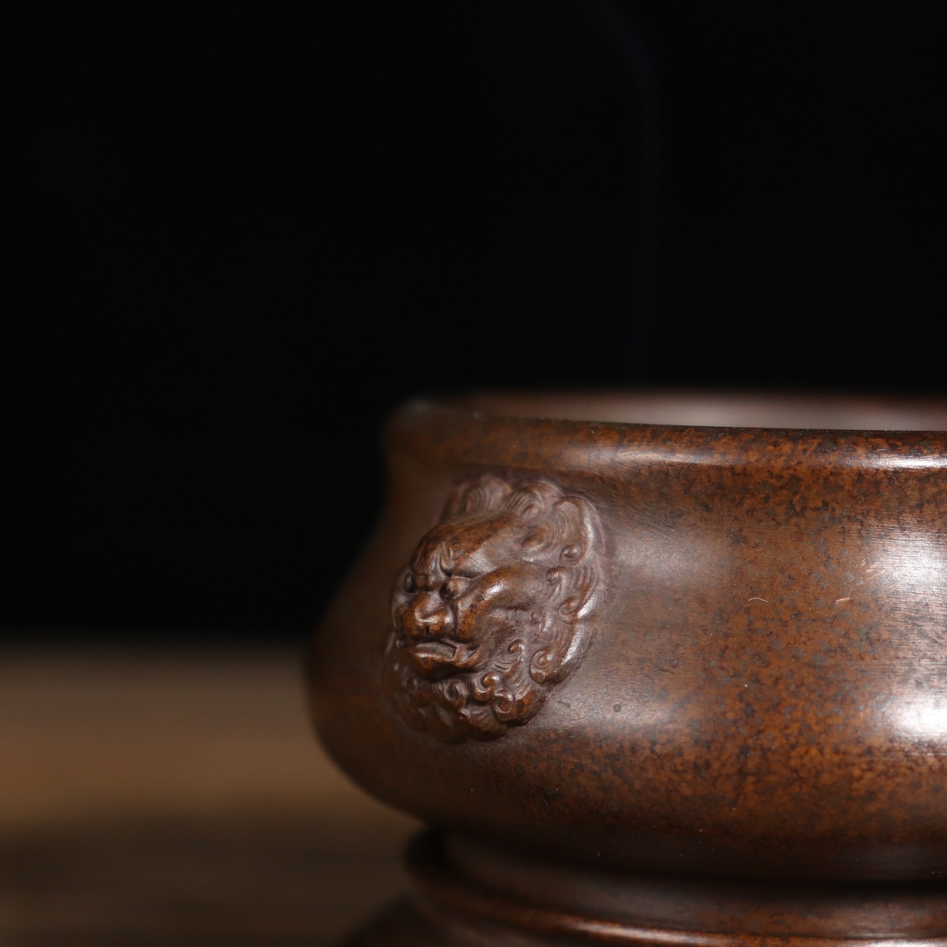 古玩铜器收藏做旧工艺品纯铜狮耳铜香炉熏香炉客厅家居摆件