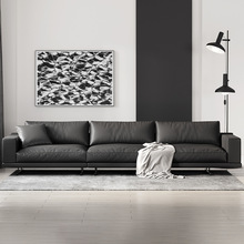 意式轻奢真皮羽绒沙发 北欧现代简约客厅直排四人位组合沙发极简