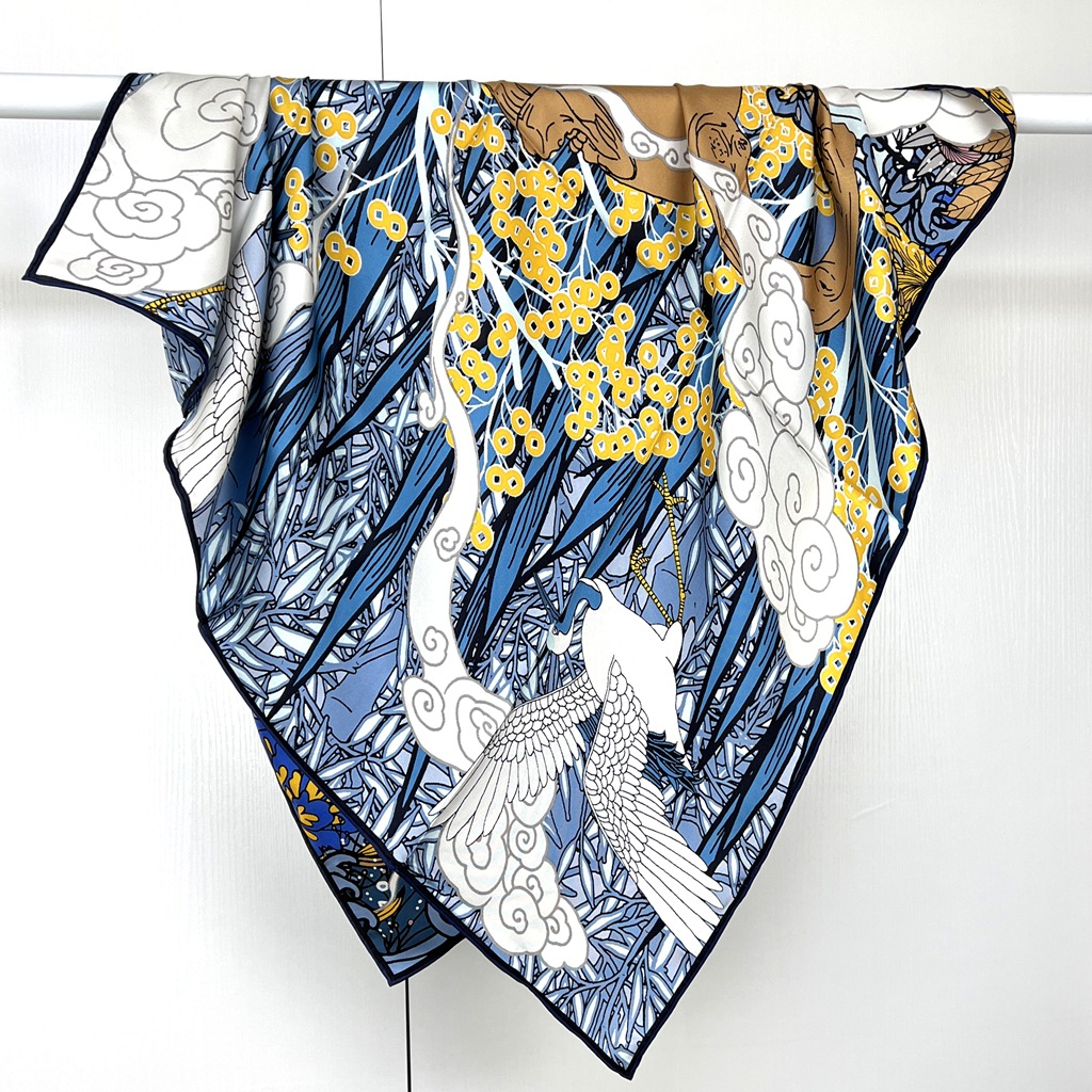 春季新款丝巾 杭州丝绸围巾复古配色斜纹绸印花90方巾桑蚕丝披肩