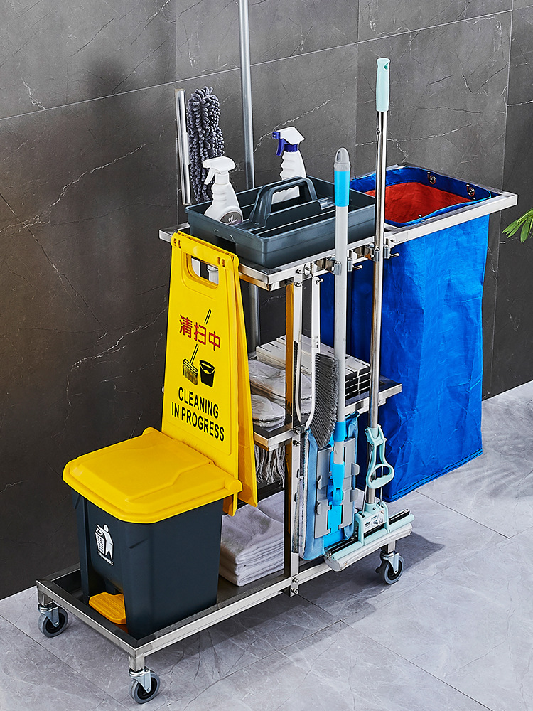 不锈钢保洁车酒店客房手推车布草车物业打扫卫生清洁车工具车推车