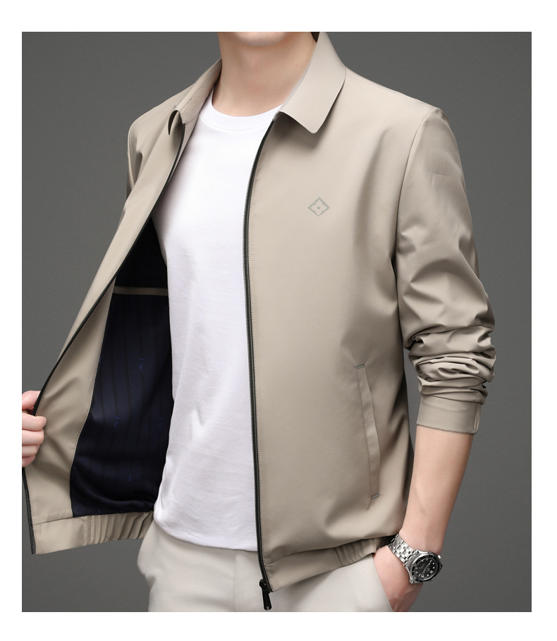 夹克男2021春秋新款中青年男式外套薄款拉链纯色宽松翻领帅气2129