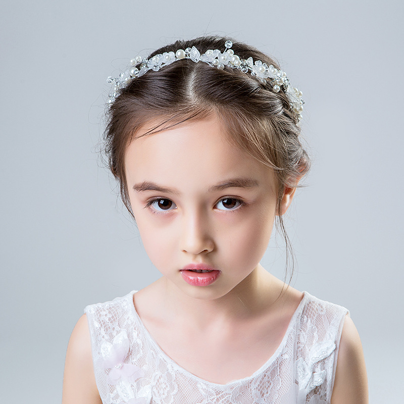 儿童节日演出头饰生日礼服配饰发饰女童公主珍珠头箍花童精美发箍