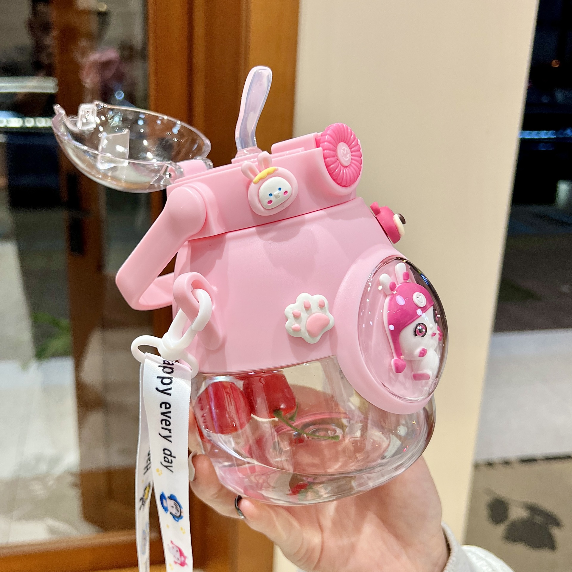 Children's Water Cup for School Cute Summer Kindergarten Plastic Straw Cup Big Belly Cup Girl Primary School Student Cup