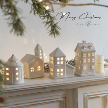 跨境热销圣诞节装饰陶瓷小房子小夜灯桌面摆件工艺品拍照氛围道具