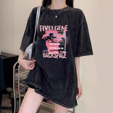 重磅水洗做旧短袖t恤女款夏季美式高街ins潮牌宽松纯棉体恤上衣服