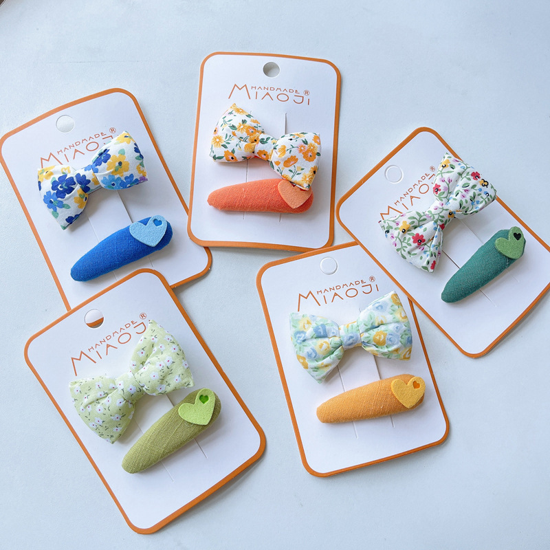 New Korean Style Children's Floral Cotton Bow Barrettes Little Girl Bow Tie Hairpin Baby Labeling Love BB Clip