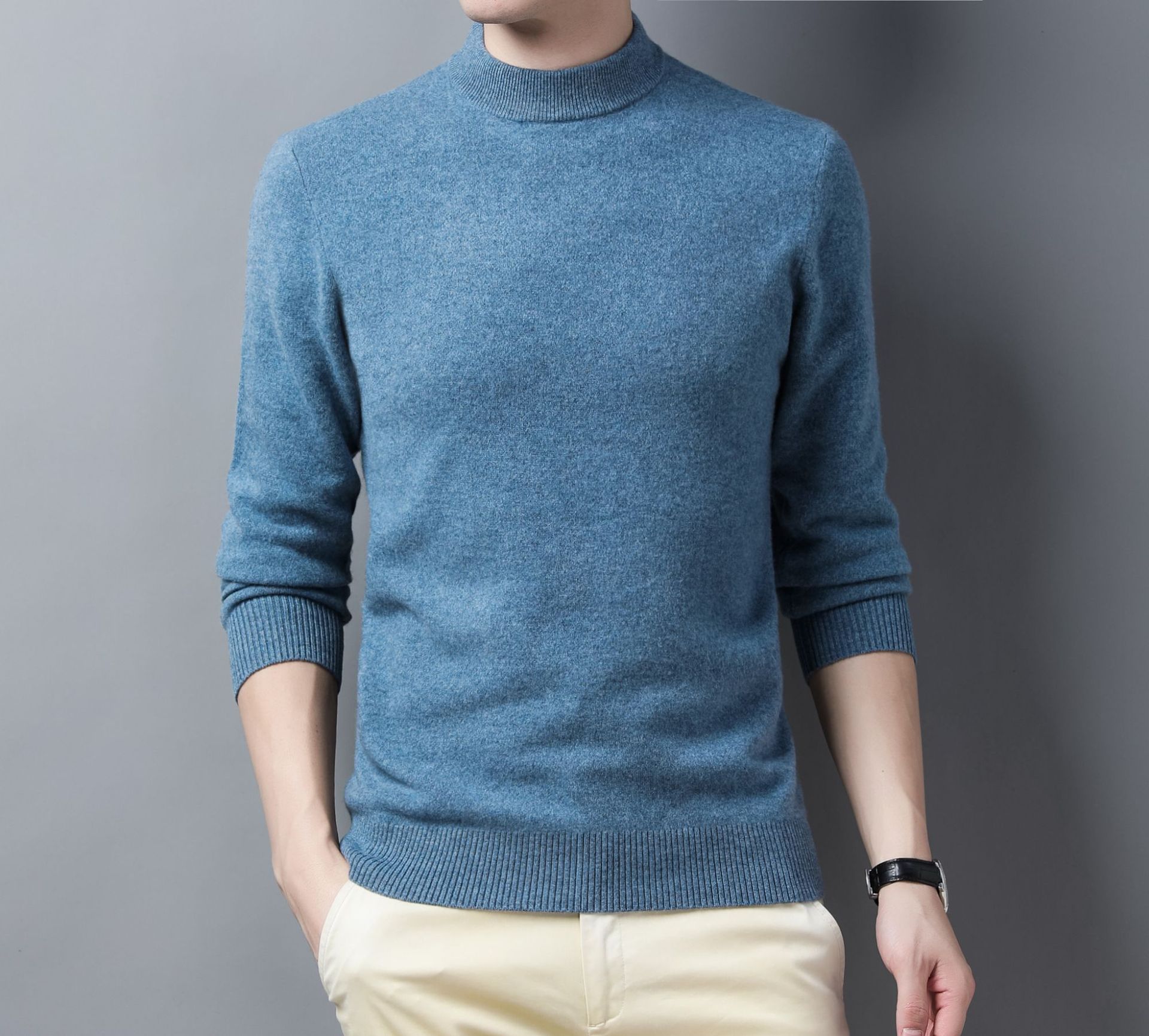 羊绒衫男100纯羊绒圆领男士山羊绒针织打底羊毛衫加厚毛衣男秋冬