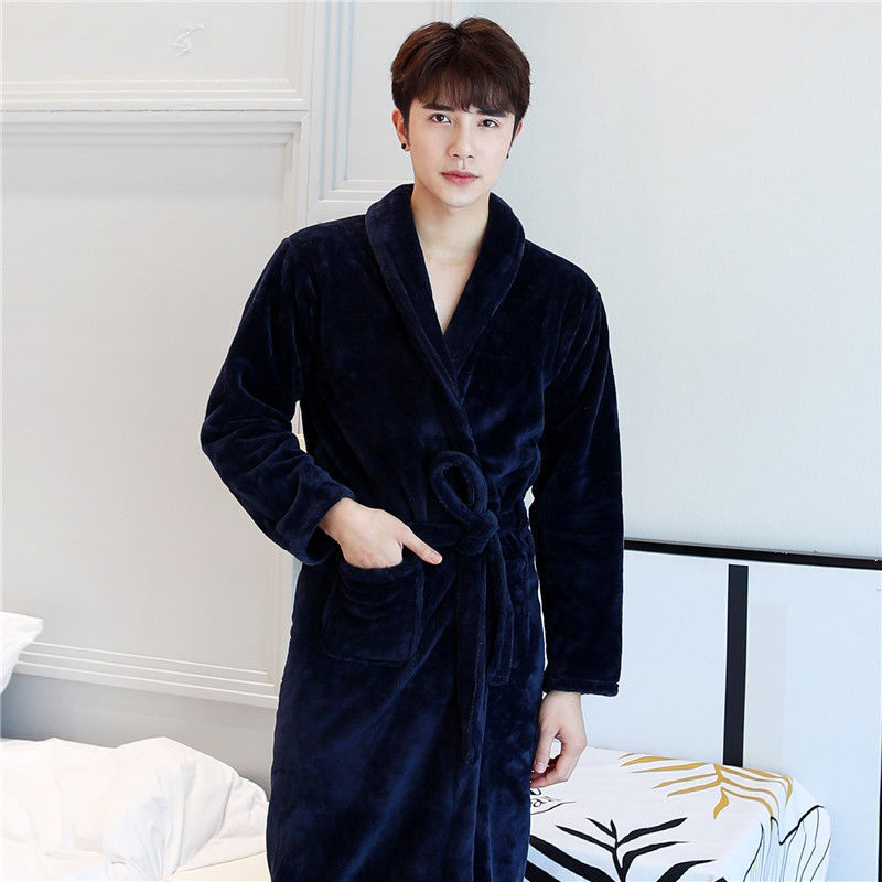 冬季法兰绒睡袍男士加厚绒浴袍浴衣秋冬季珊瑚绒家居服长袖保暖睡