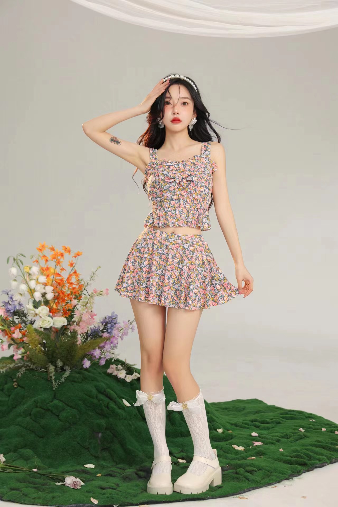 2023新款泳衣女小碎花气质超仙ins小香风分体两件套裙式温泉沙滩