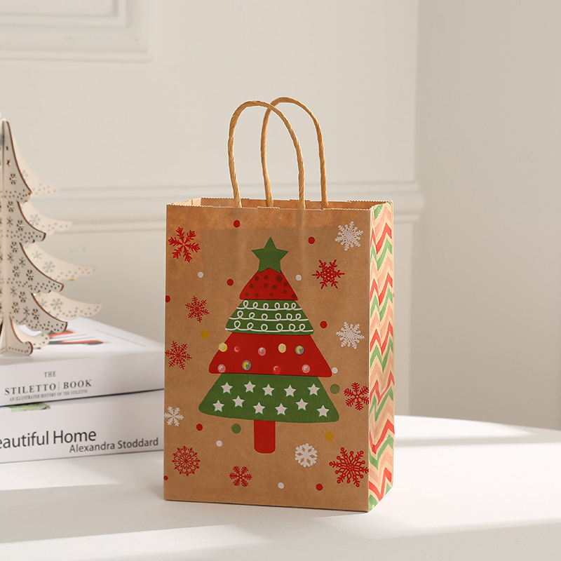 Christmas Kraft Paper Bag Tote Bag Natural Color Paper Bag Christmas Eve Gift Packing Bag Gift Bag Factory Direct Sales