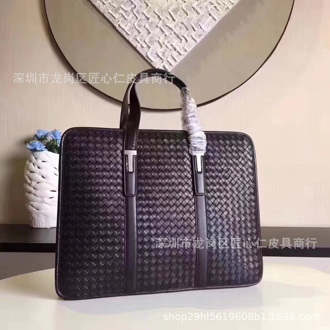 男士手提包皮包法国男包商务头层胎牛皮bv编织包公文包-阿里巴巴