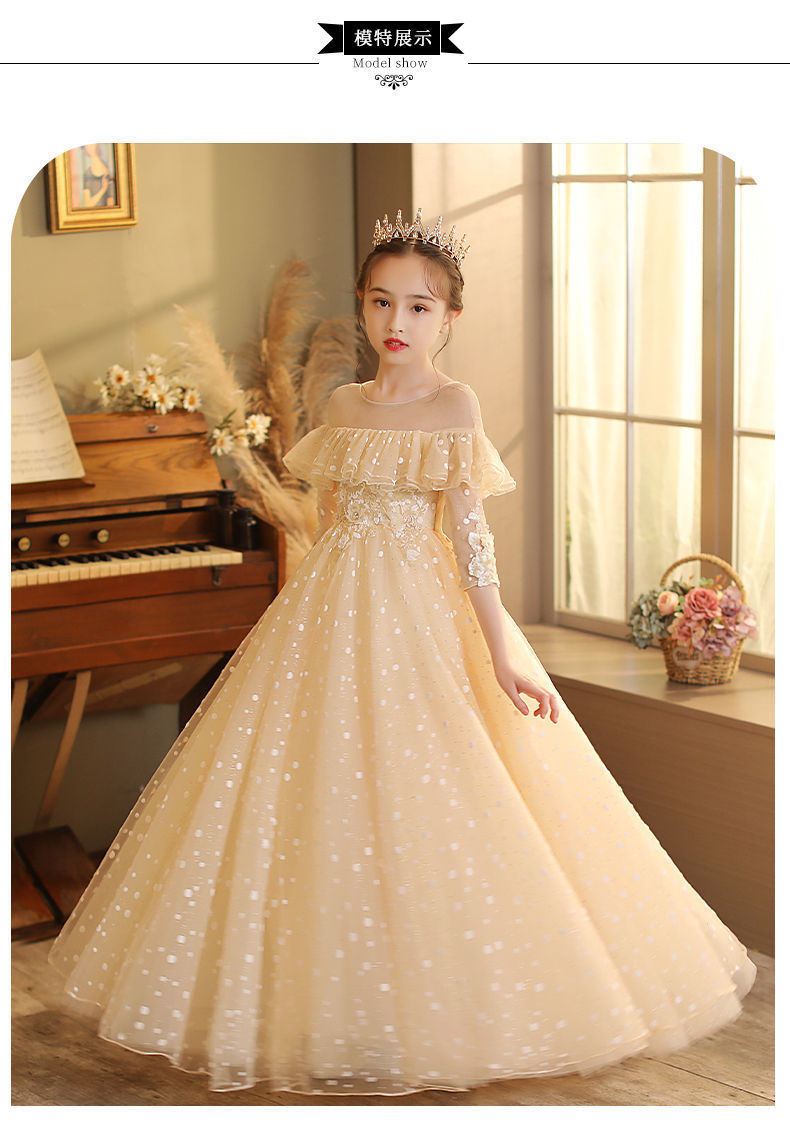 女童晚礼服花童婚礼蓬蓬纱公主裙子儿童小主持人钢琴演出服秋