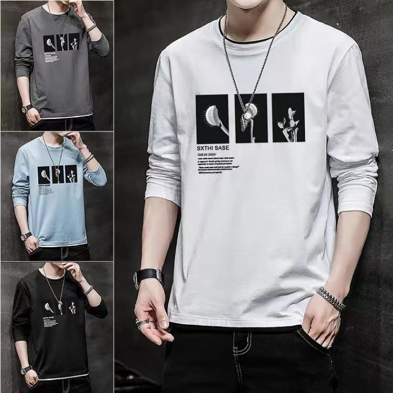 2023 Spring and Autumn New Men's Cotton Long-Sleeved T-shirt Loose Large Size Men's Undershirt T-shirt Foreign Trade Stall Wholesale