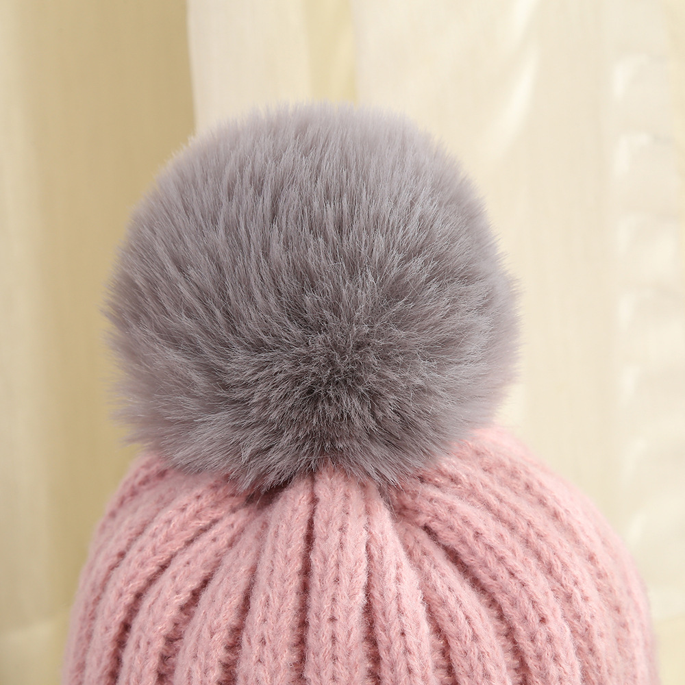 Korean Ins Style Color Matching Fashion Knitted Hat Women's Autumn and Winter Sweet Fluffy Ball Cap plus Velvet Warm Woolen Hat