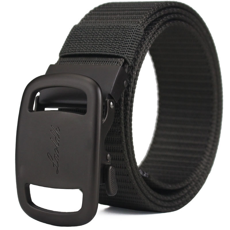 简约职场无牙自动扣皮带男尼龙帆布腰带男士户外休闲透气裤带加厚