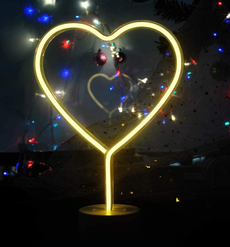 led灯台式霓虹灯浪漫少女心爱心造型装饰灯带底座小夜灯创意灯饰