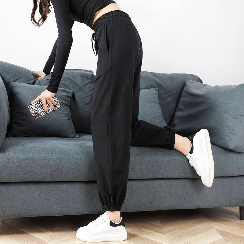 秋冬束腿裤加绒运动裤女宽松显瘦束脚灯笼裤子冬季韩版学生哈伦休