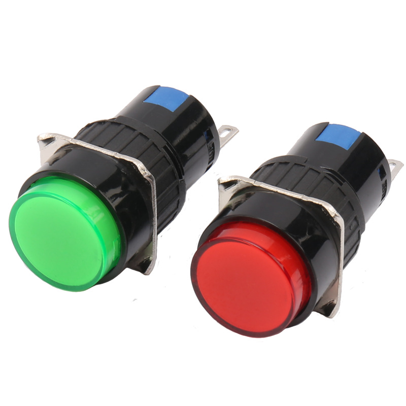 ad16y-11红绿塑料电源按键银点16mm一开一闭低压三脚圆形自锁开关