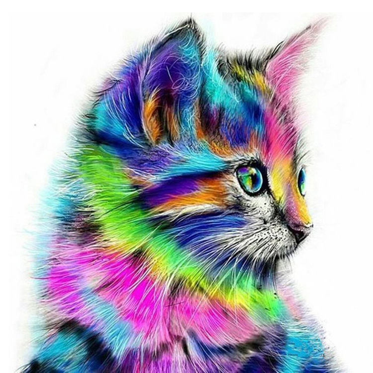 钻石画5d彩色猫家居装饰画diy钻石绣 儿童动物粘钻贴钻厂家直销