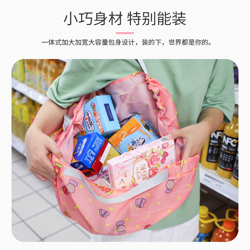 Japanese Folding Organ Shopping Bag Ultra-Light Portable One-Shoulder Supermarket Fast Storage Bag Spring Roll Bag Pattern Logo