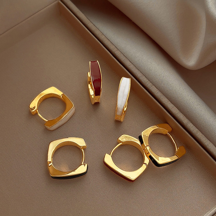 [real gold plating] korean dongdaemun dripping square niche elegant geometric all-match advanced ear clip environmental protection