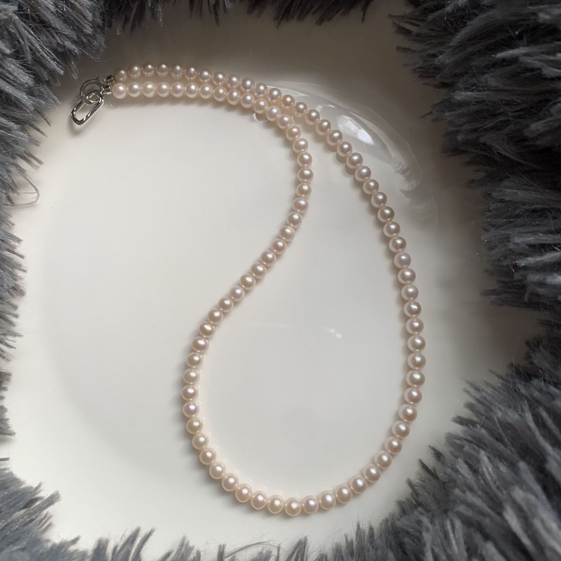 5mm淡水珍珠近正圆无核项链 诸暨珍珠白透粉珍珠项链诸暨珍珠