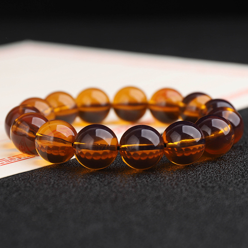 二代琥珀蜜蜡紫罗兰茶珀单圈手串荧光浮盐水男女款饰品树脂批发