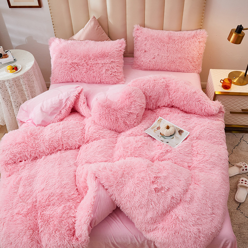 Winter Coral Fleece Four-Piece Set Mink Fur Thickened Double-Sided Fleece Bed Sheet Plush Quilt Cover Flannel Bedding