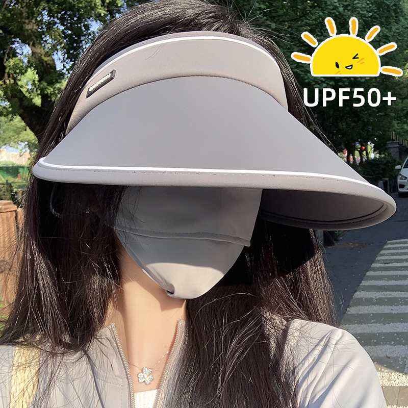 冰丝空顶防晒帽女夏骑车不翻大帽檐遮阳帽可折叠防紫外线太阳帽子