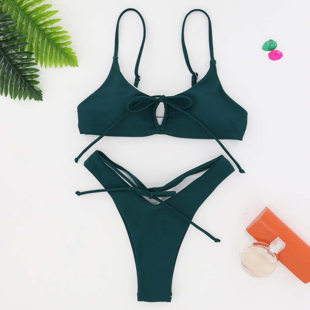 2021欧美外贸纯色细绳性感bikini泳装亚马逊跨境专供式比基尼泳衣