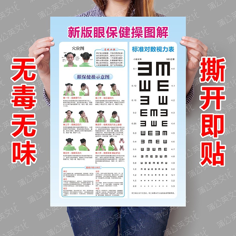 眼保健操图解挂图幼儿园学校班级墙贴眼保健图标准对数视力表新版