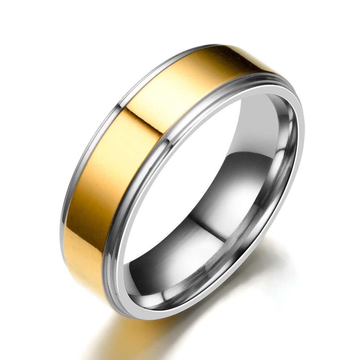 亚马逊爆款316l简约钛钢 6mm 4mm 间金情侣戒指