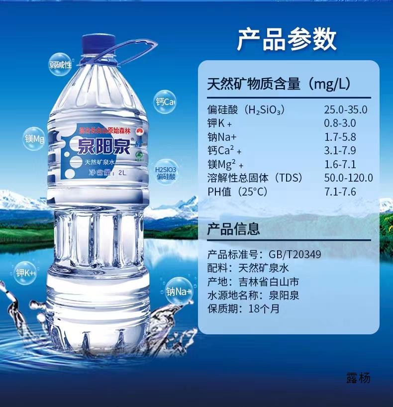 泉阳泉长白山天然矿泉水大瓶装饮用水2l*2瓶2l*6小桶装水整箱包邮