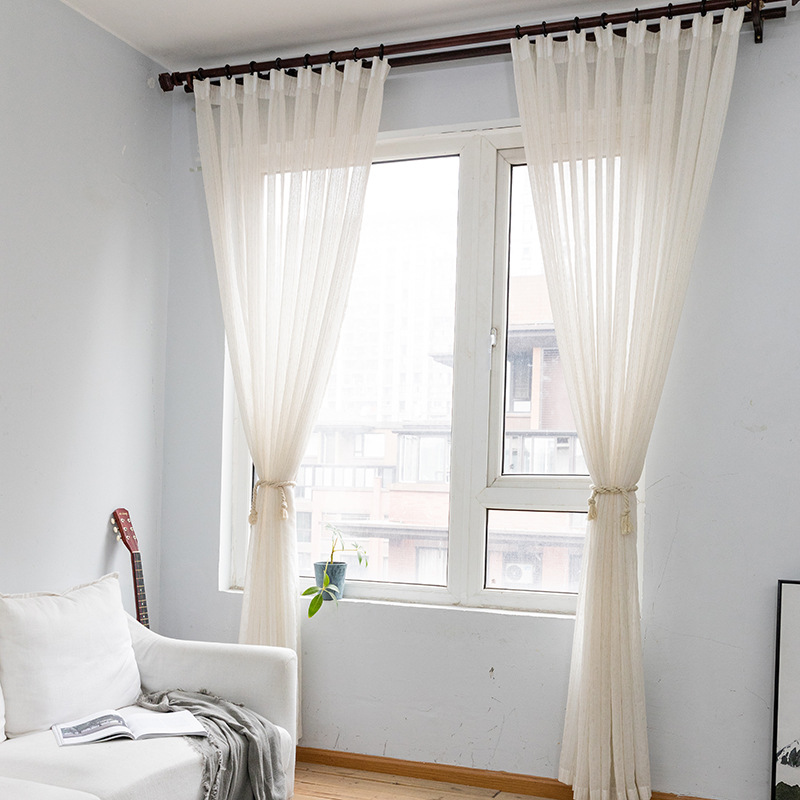 麻纱窗帘纱帘ins风北欧日式新中式亚麻纱帘阳台飘窗白纱窗帘窗纱