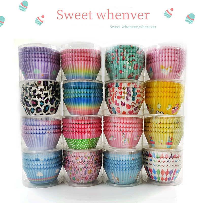 Printing Cake Paper Tray PVC Barrel Cake Cup Baking Anti-Oil Paper Cake Paper Cups Muffin Cup Paper Tray about 100