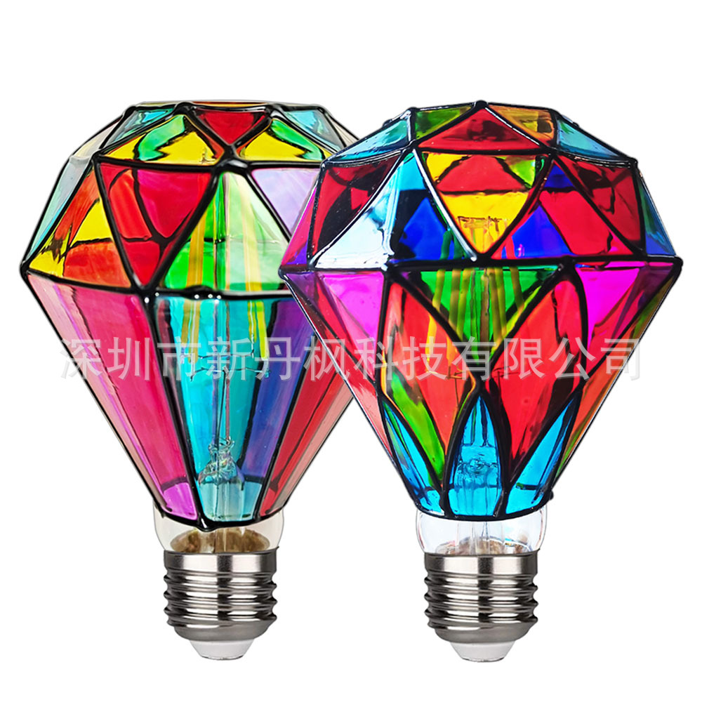 厂家批发  马赛克E26 E27 A60 ST64 G80 G95彩色玻璃氛围灯6W