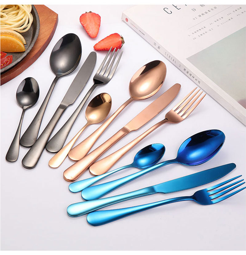 跨境货源镀钛1010不锈钢餐具20件套五主件套装布袋礼品盒可印logo