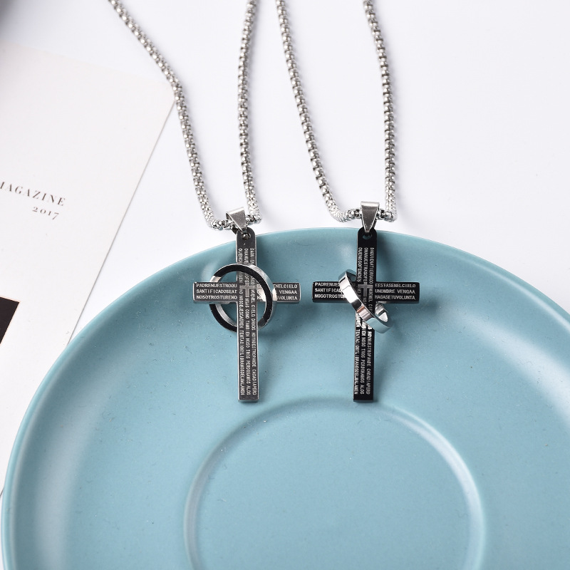 Factory Wholesale Foreign Trade Hot Sale Religious Ornament Men Women Stainless Steel Cross Shelf Necklace