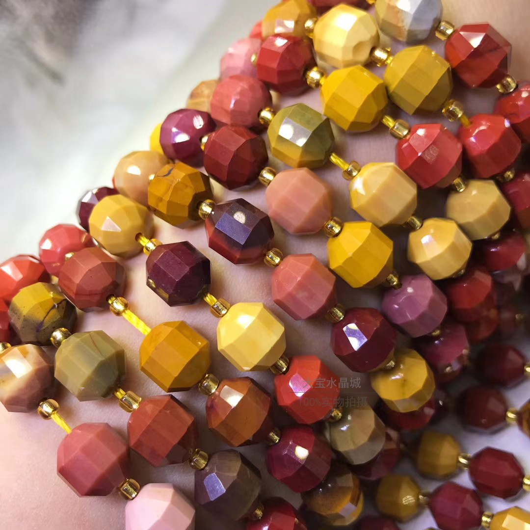 9x10mm 天然蛋黄石 卫星钻石面灯笼切面刻面散珠 切角半成品长链