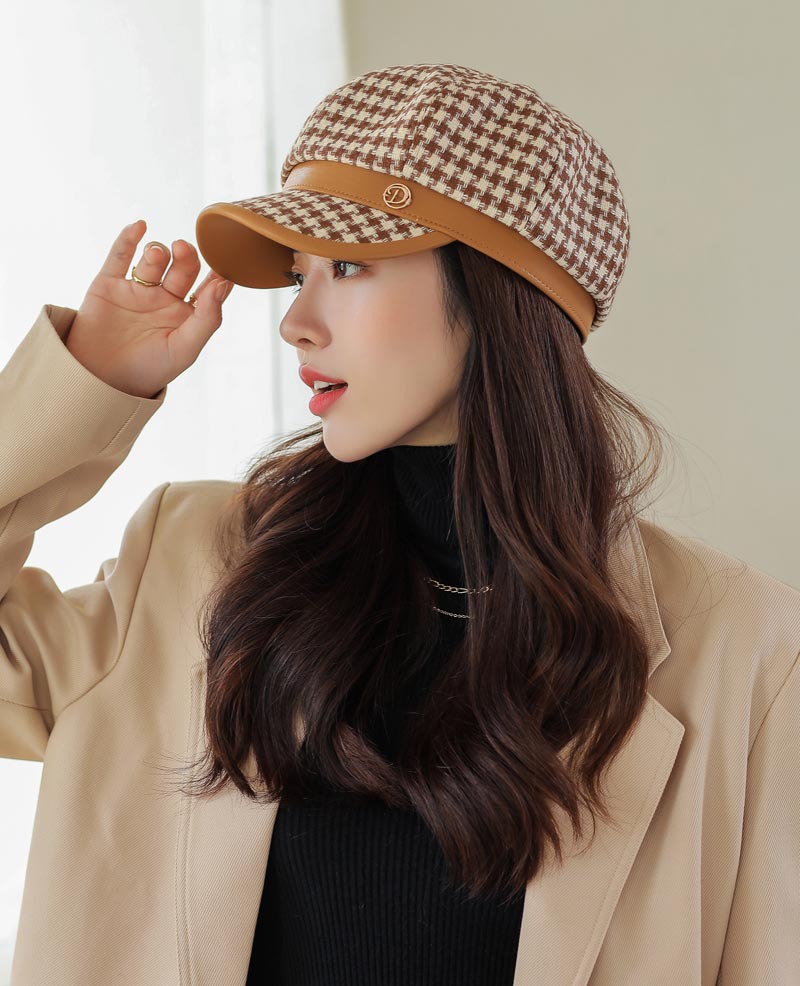 春秋冬韩版21新款八角帽英伦复古千鸟格贝雷帽时尚百搭画家帽子女
