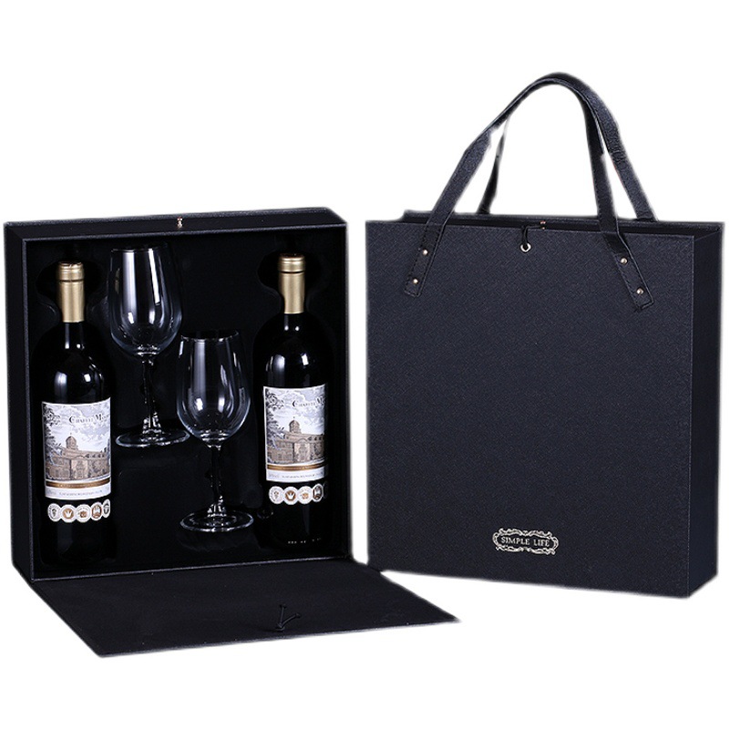 红酒包装礼盒葡萄酒盒子带杯礼品盒双支装皮盒礼盒酒杯盒-阿里巴巴
